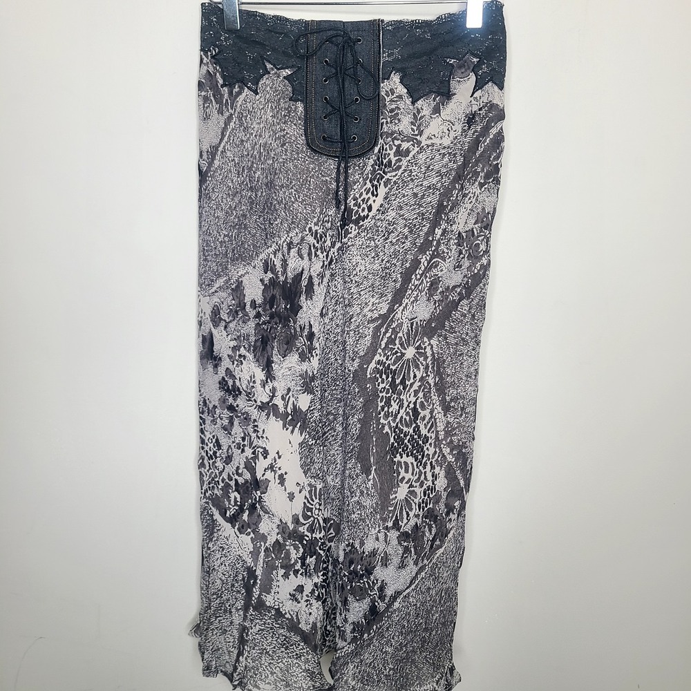 Vintage Newport News Y2K Whimsygoth Lace Floral Animal Print Corset Midi Skirt 6